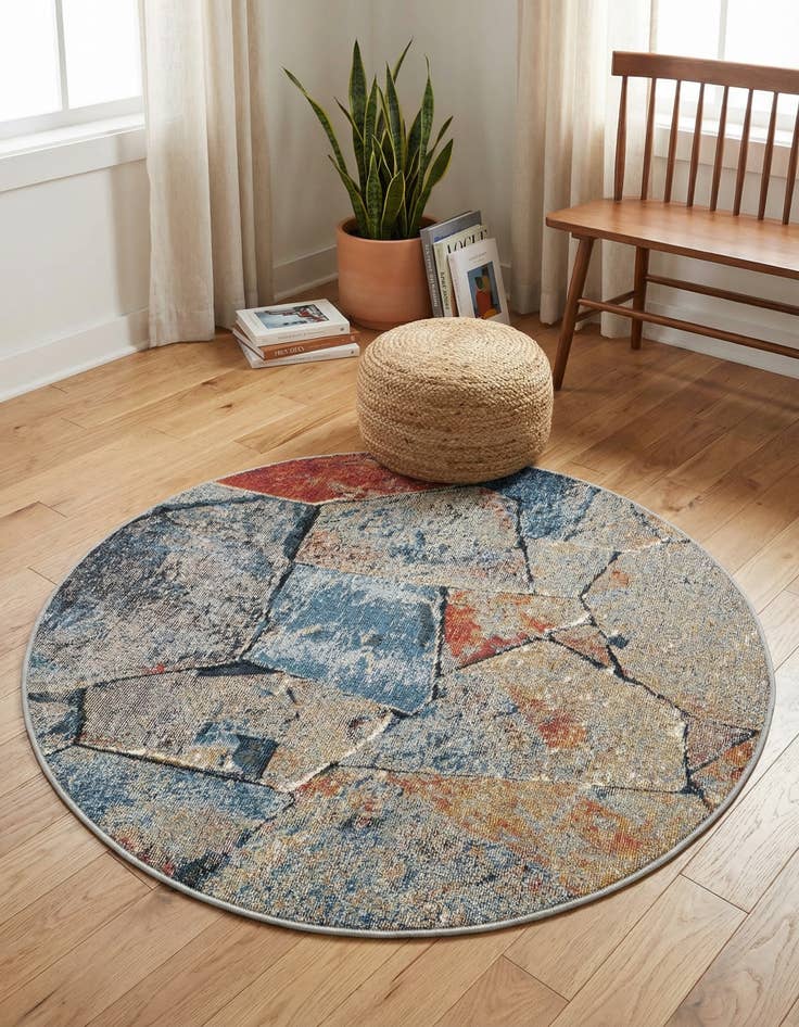 Detail image of 3' x 3'  Washable Modern Indoor / Outdoor Round Rug