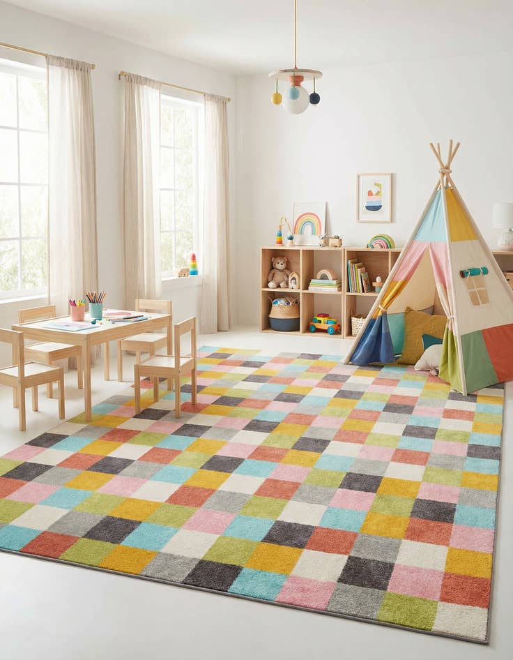 Detail image of 7' 10 x 10' Checkered Whimsy Kids Rug