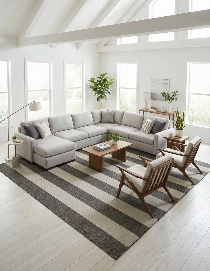 Detail image of 13' x 13'  Washable Striped Indoor / Outdoor Square Rug