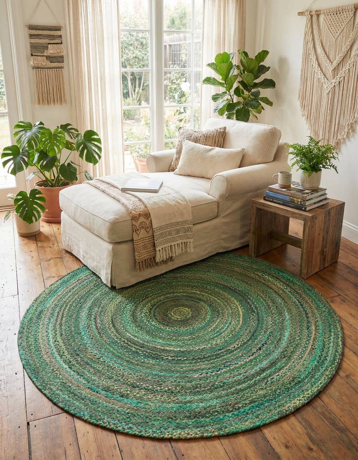 Detail image of 8' x 8'  Hand Braided Chindi Round Rug