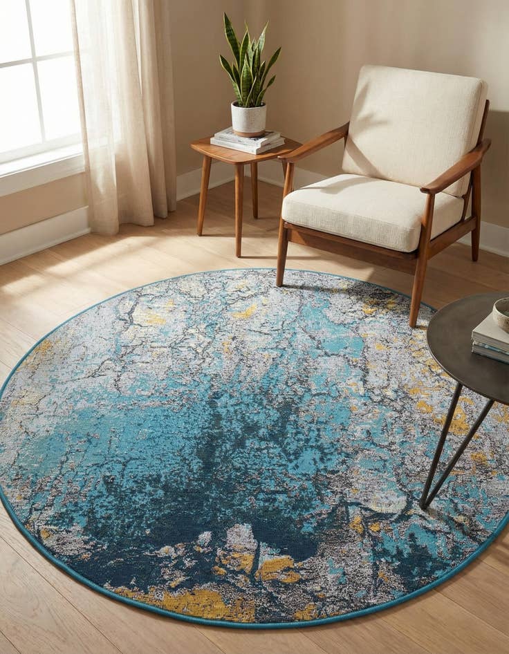 Detail image of 4' x 4'  Washable Modern Indoor / Outdoor Round Rug