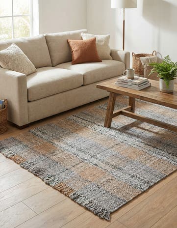 4' 1 x 6' 1 Easy-Clean Eco Plaid Washable Indoor / Outdoor Rug