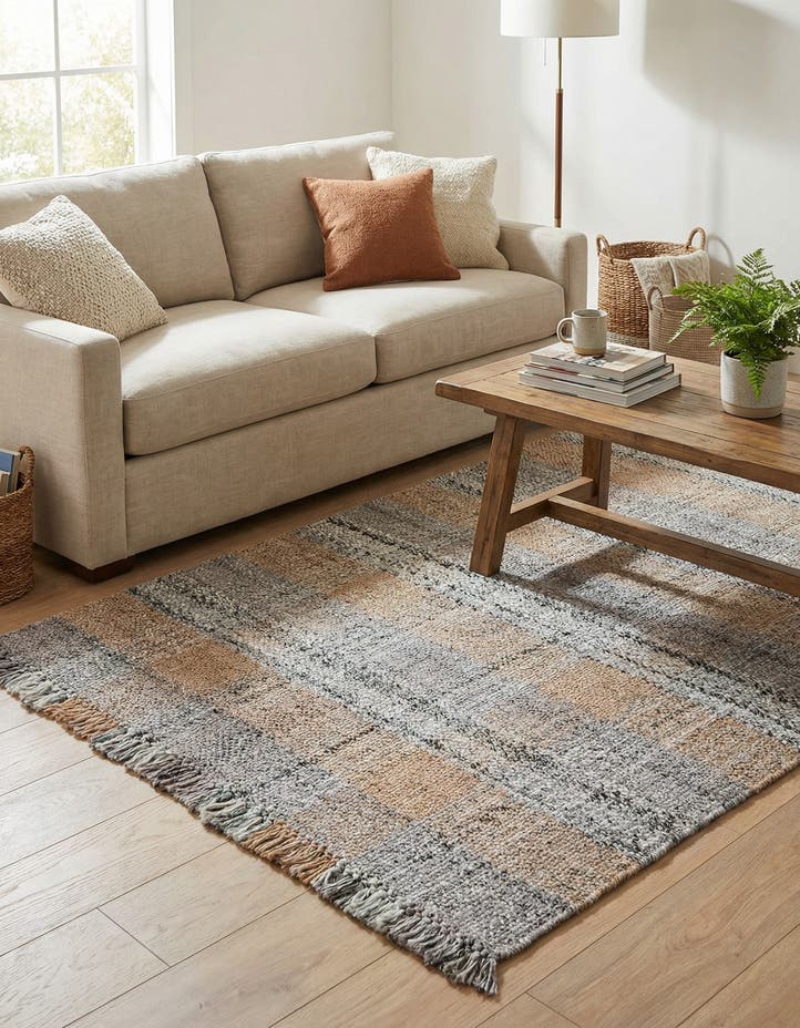 4' 1 x 6' 1 Easy-Clean Eco Plaid Washable Indo...