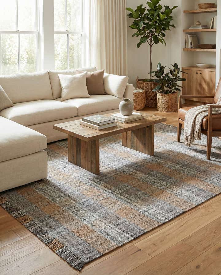 9' x 12' Easy-Clean Eco Plaid Washable Indoor / Outdoor Rug