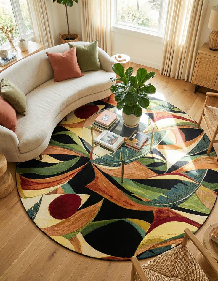 Detail image of 10' x 10' Washable Botanical Indoor / Outdoor Round Rug
