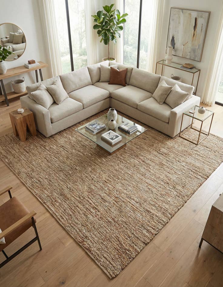 Detail image of 10' x 10' Hand Woven Leather Metallic Jute Square Rug