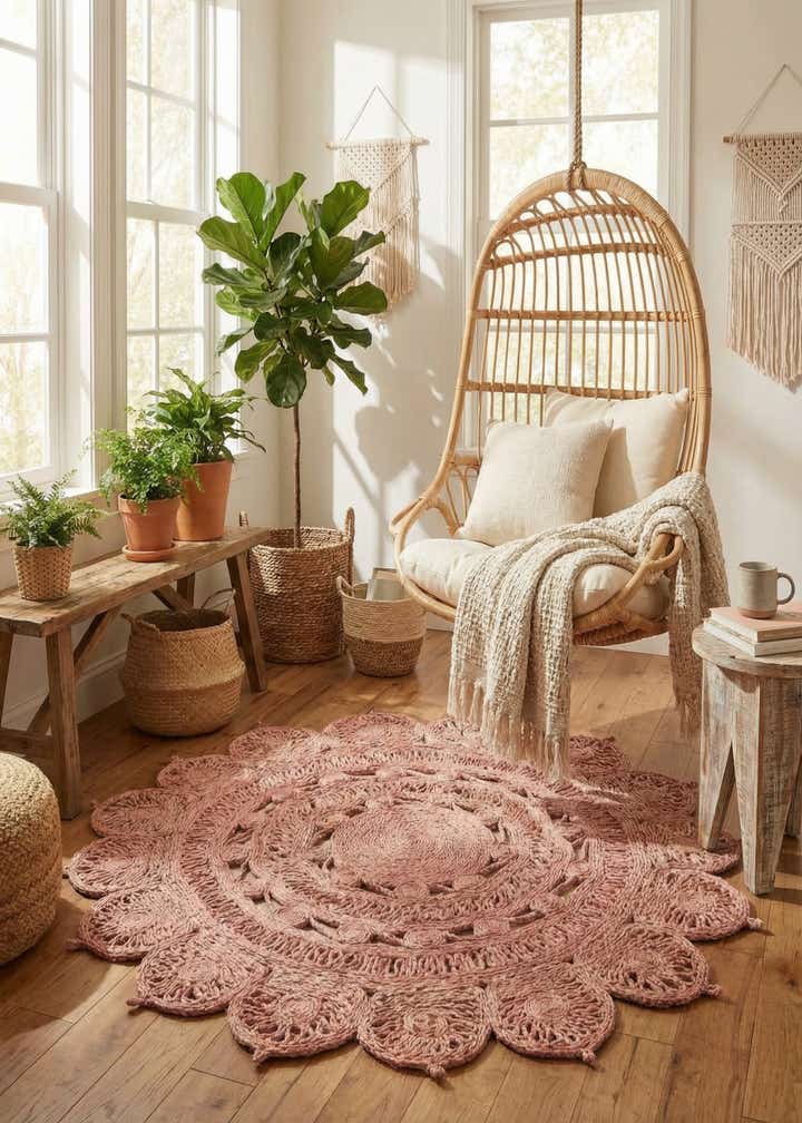 4' 1 x 4' 1 Handmade Braided Jute Round Rug