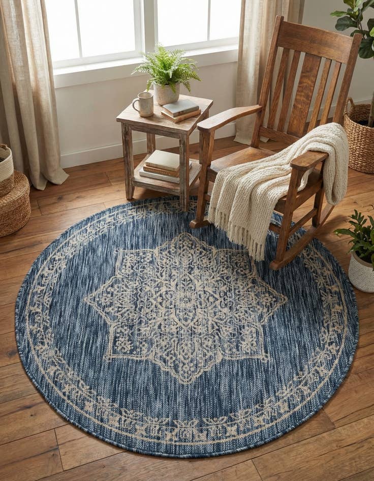 Detail image of 4' x 4'  Washable Traditional Indoor / Outdoor Round Rug