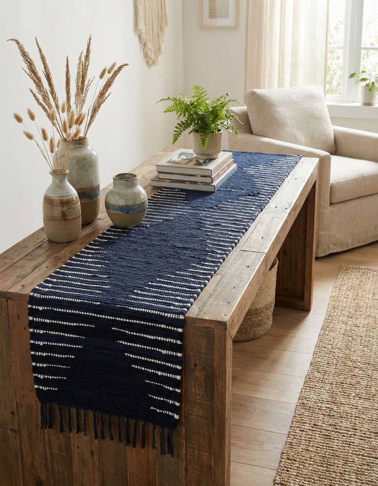 Detail image of 1' 2 x 6' 1  Hand Woven Chindi Cotton Table Runner Rug