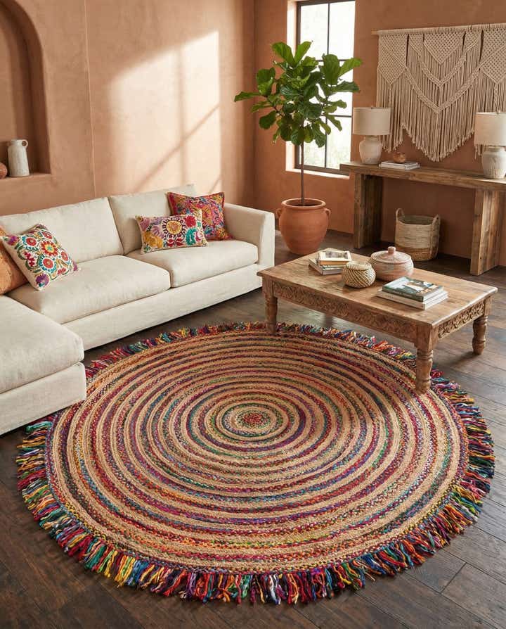 10' x 10' Hand Braided Chindi Jute Round Rug