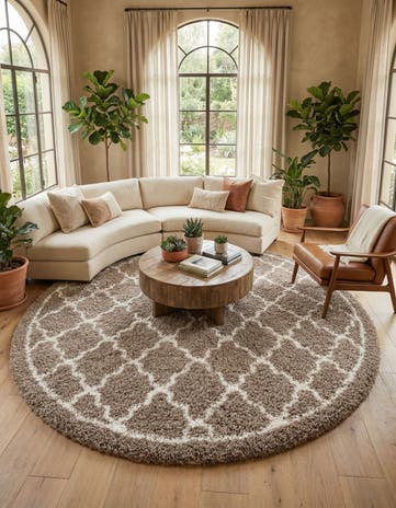 Khaki Infinity Shag Round Rug
