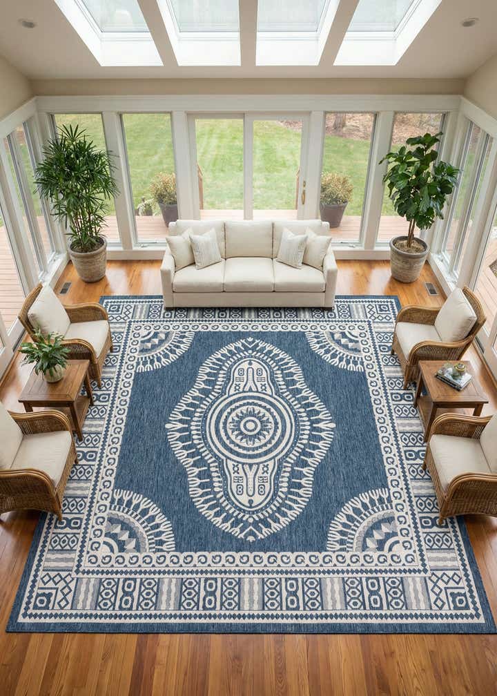 12' x 12' Easy-Clean Traditional Indoor / Outdoor Square Rug