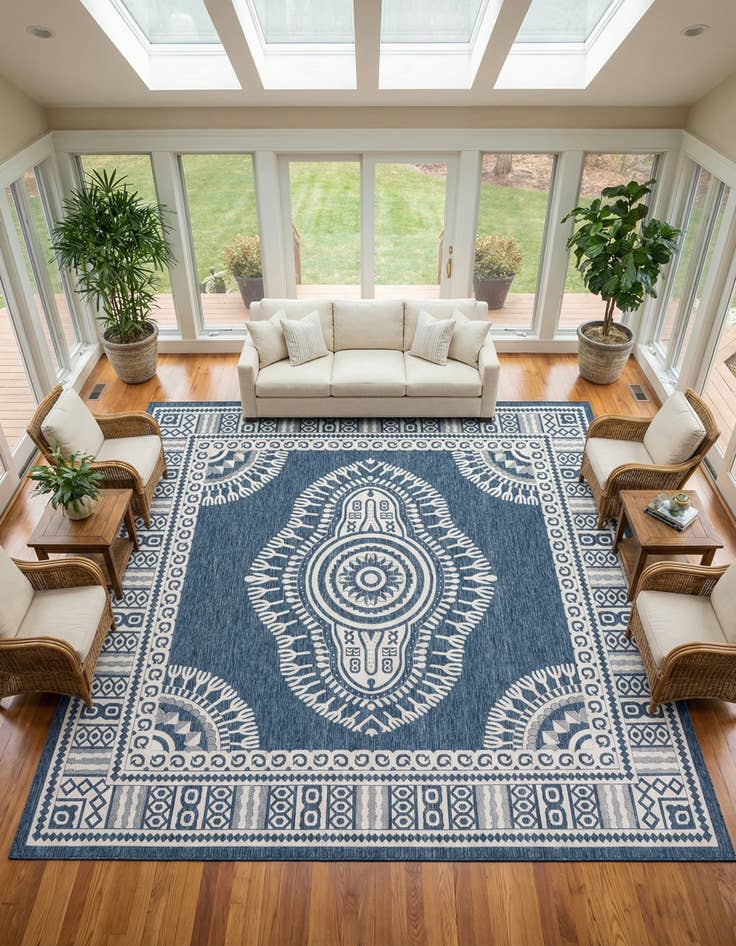 Detail image of 12' x 12'  Washable Traditional Indoor / Outdoor Square Rug