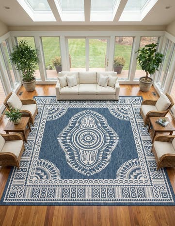 12' x 12' Easy-Clean Traditional Indoor / Outdoor Square Rug