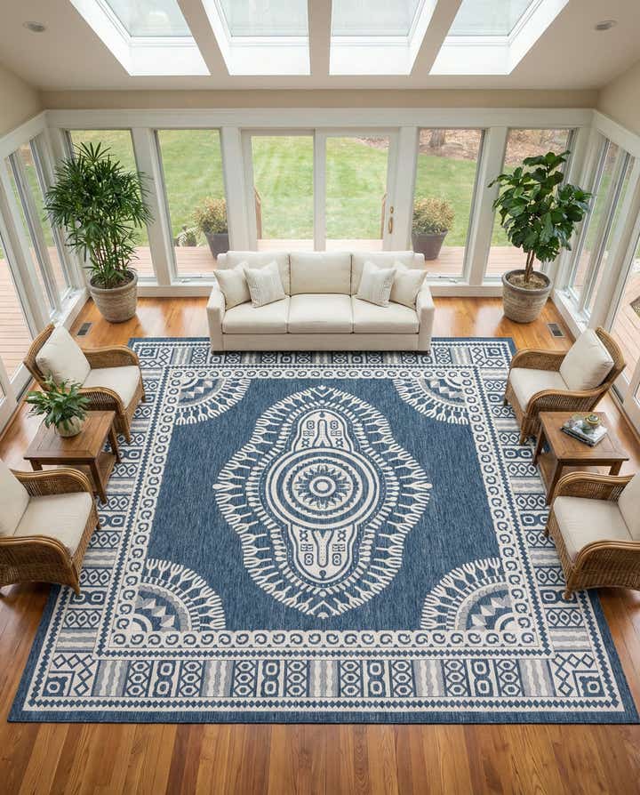 12' x 12' Easy-Clean Traditional Indoor / Outdoor Square Rug