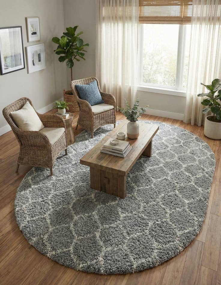 Detail image of 7' 10 x 10' Trellis Shag Oval Rug