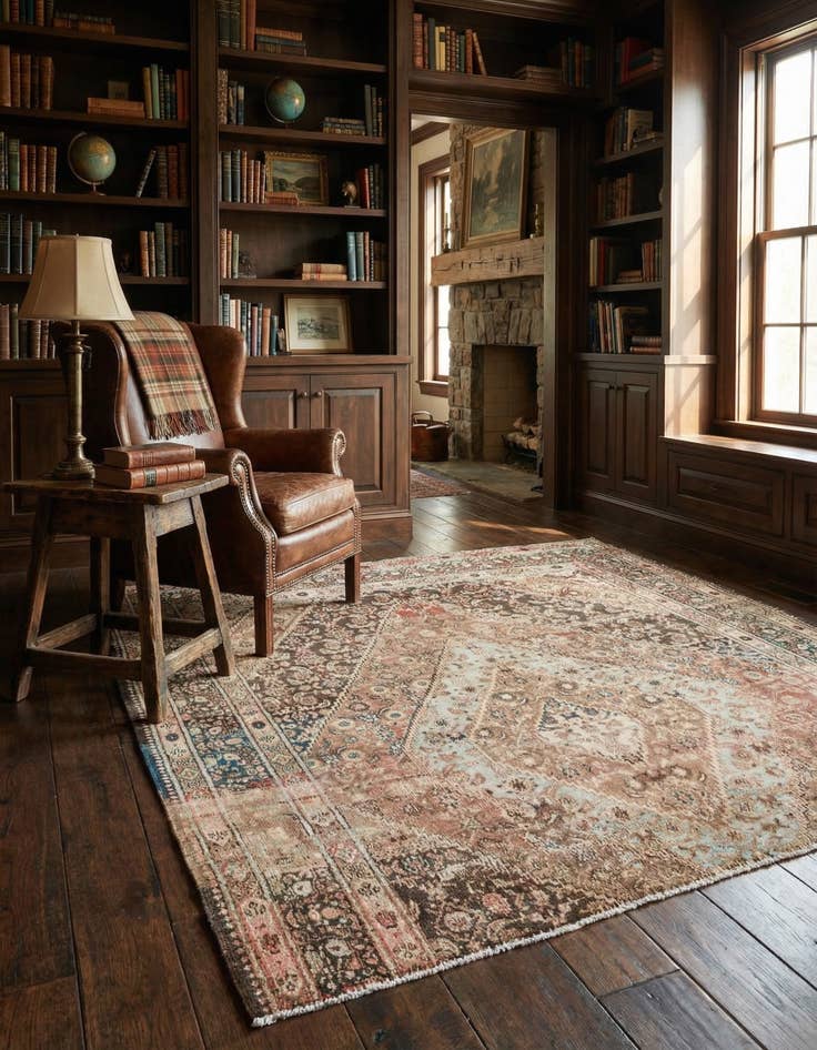 Detail image of 6' 7 x 7' Hand Knotted Ultra Vintage Persian Wool Square Rug