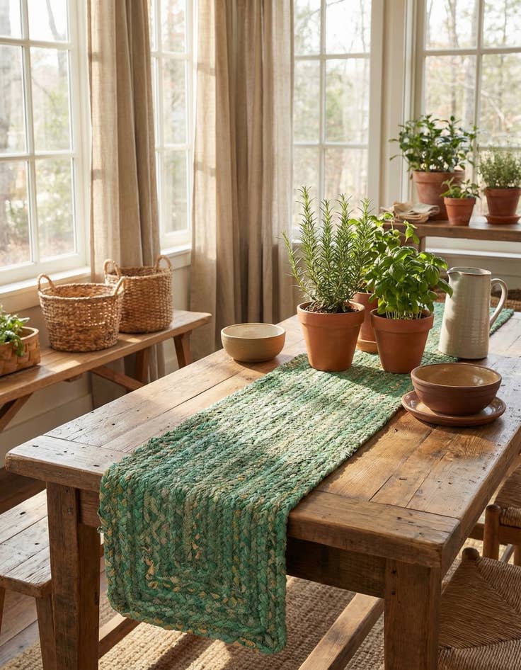Detail image of 1' 2 x 5' 1 Braided Chindi Table Runner Rug