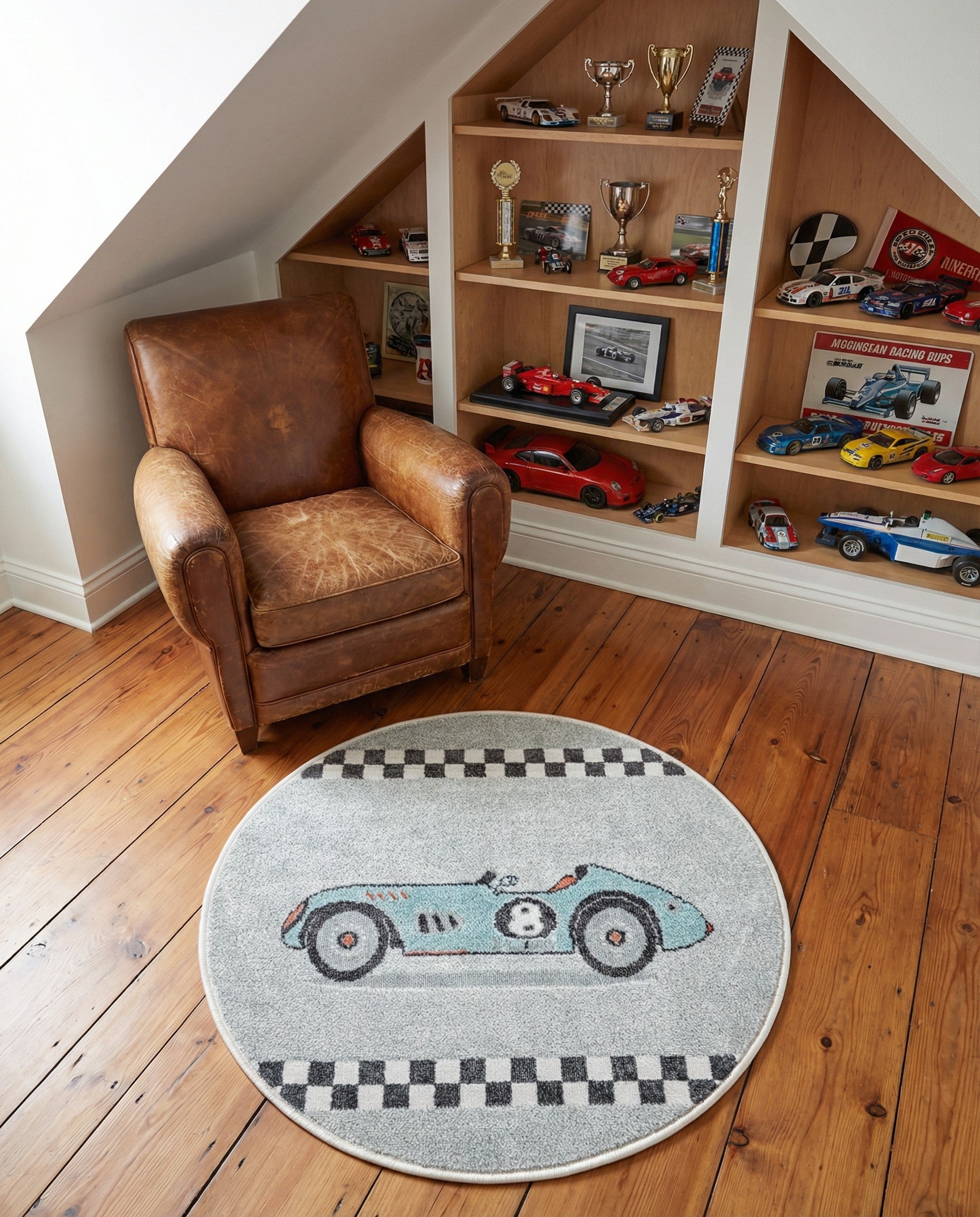 3' 3 x 3' 3 Racecar Whimsy Kids Round Rug