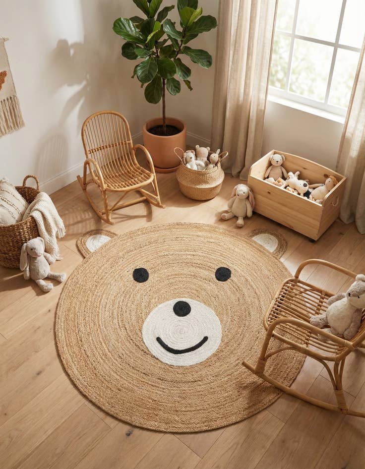 Detail image of 5' 1 x 5' 1  Hand Braided Kids Braided Jute Round Rug