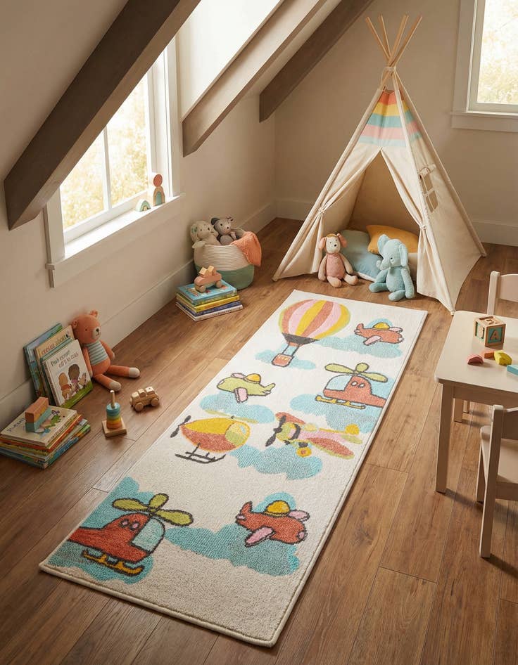 Detail image of 2' 2 x 6' Airplanes Whimsy Kids Runner Rug