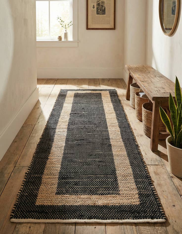 Detail image of 2' 6 x 9' Hand Woven Chindi Jute Runner Rug