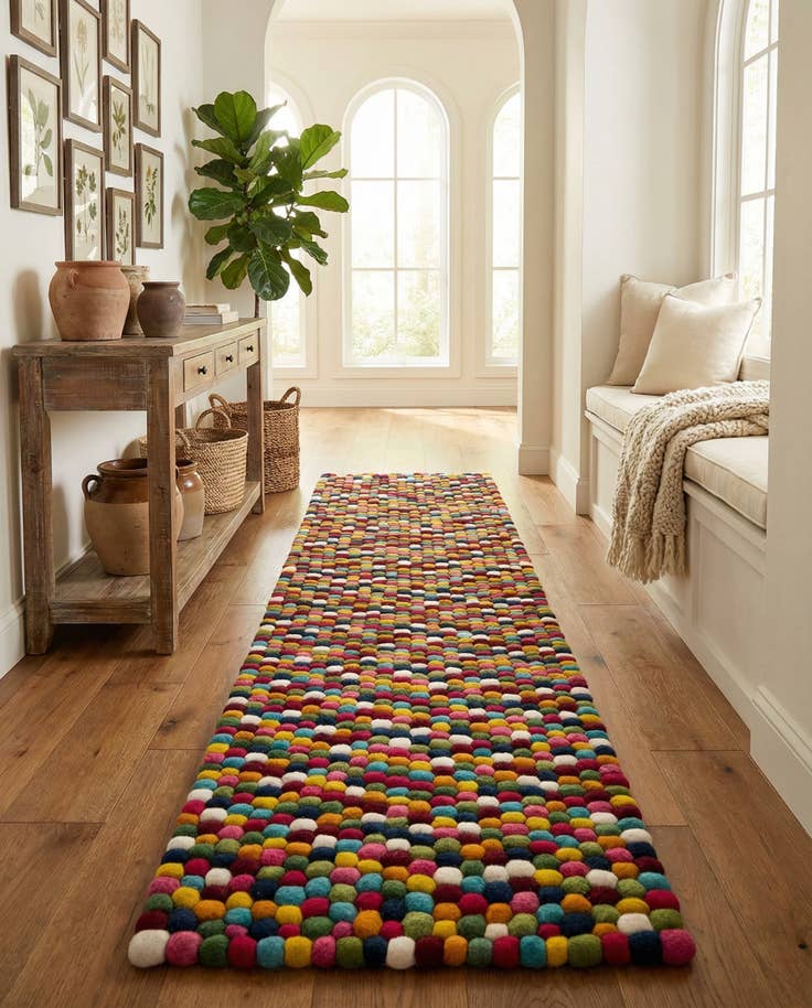Detail image of 2' 7 x 12' Felt Ball Wool Runner Rug