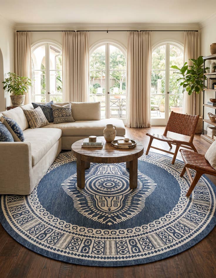 Detail image of 12' x 12' Easy-Clean Traditional Indoor / Outdoor Round Rug