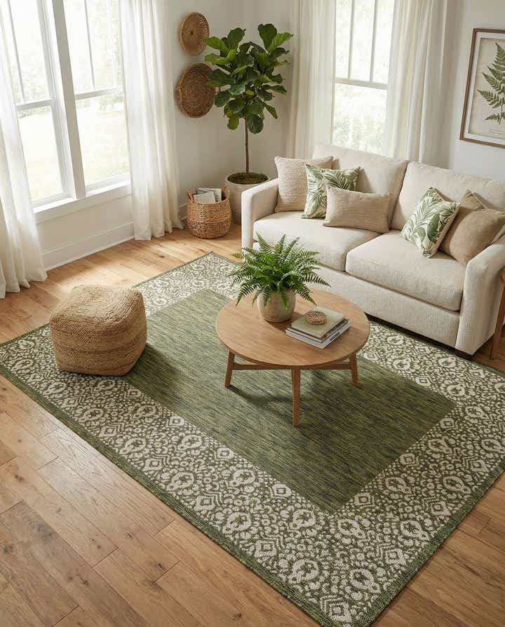 5' 3 x 8' Easy-Clean Border Indoor / Outdoor Rug