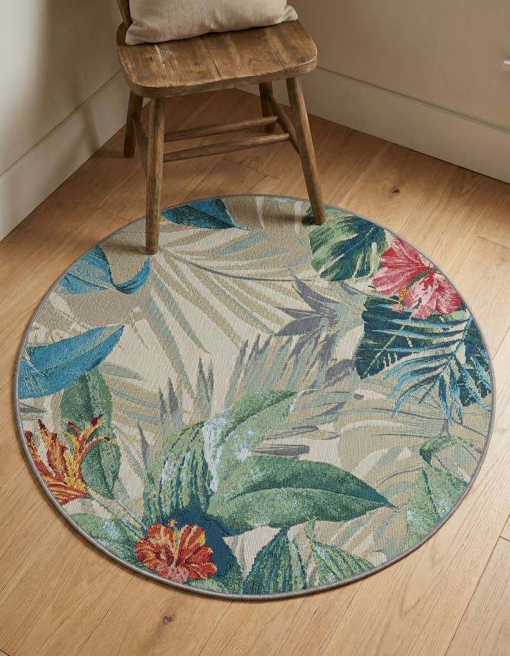 Detail image of 3' x 3' Easy-Clean Botanical Indoor / Outdoor Round Rug