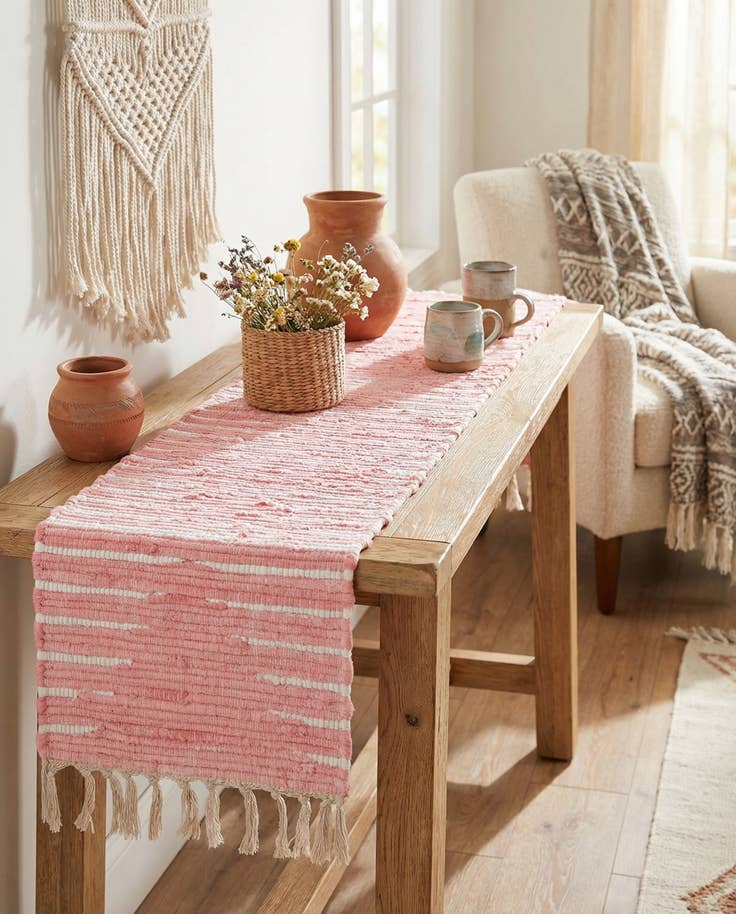 Detail image of 1' 2 x 5' 1 Hand Woven Chindi Cotton Table Runner Rug