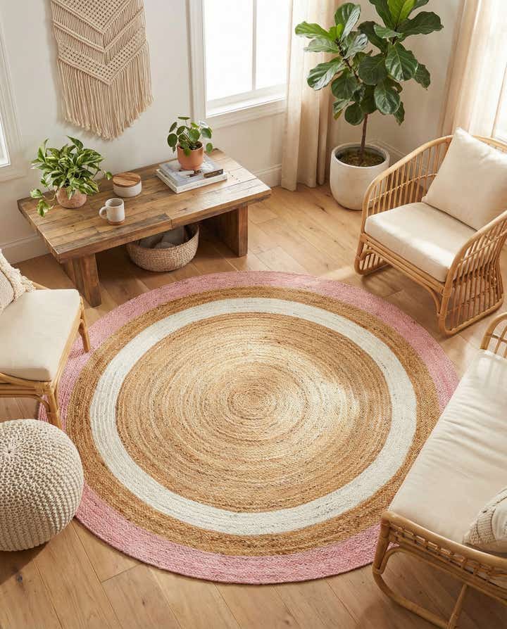 6' 1 x 6' 1 Handmade Braided Jute Round Rug
