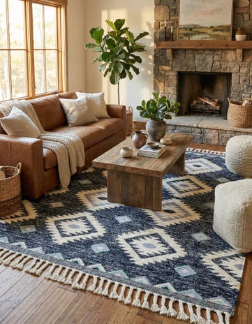 Dark Blue Hand Woven Arizona Wool Rug