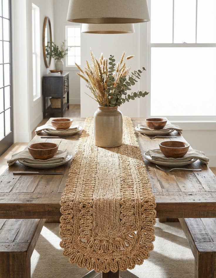Detail image of 1' 2 x 6' 1  Hand Braided Jute Table Runner Rug