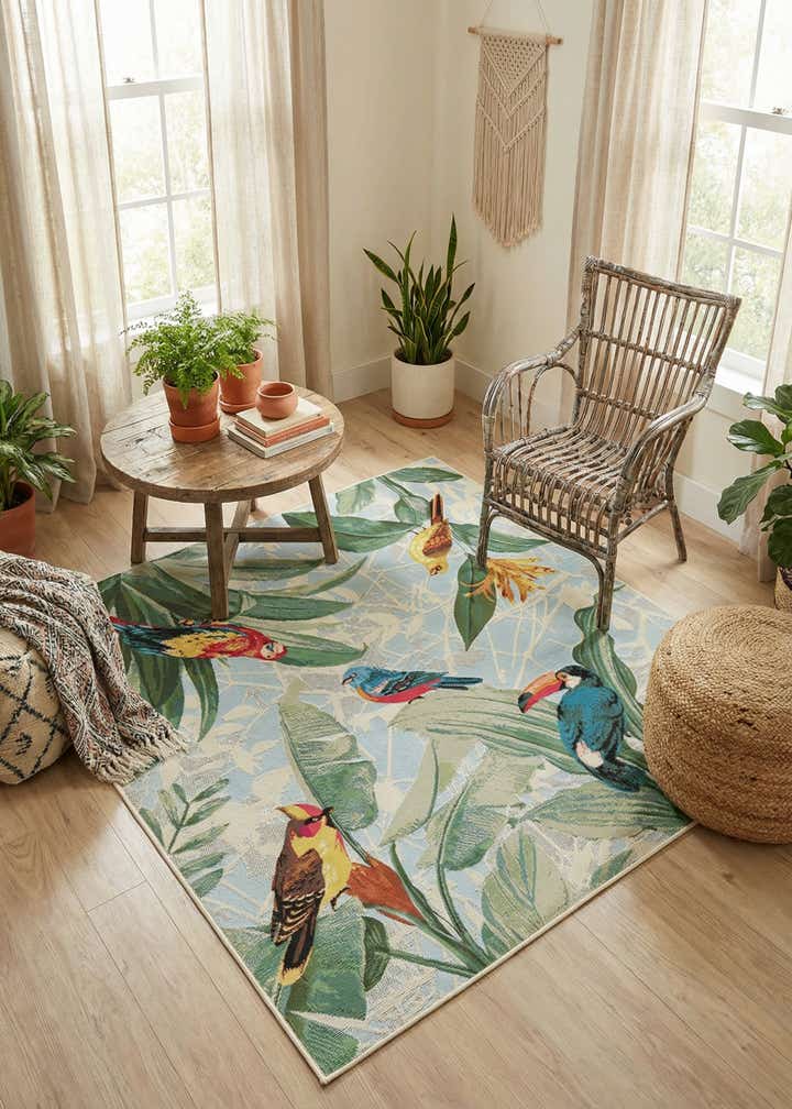 5' 3 x 5' 3 Easy-Clean Botanical Indoor / Outdoor Square Rug