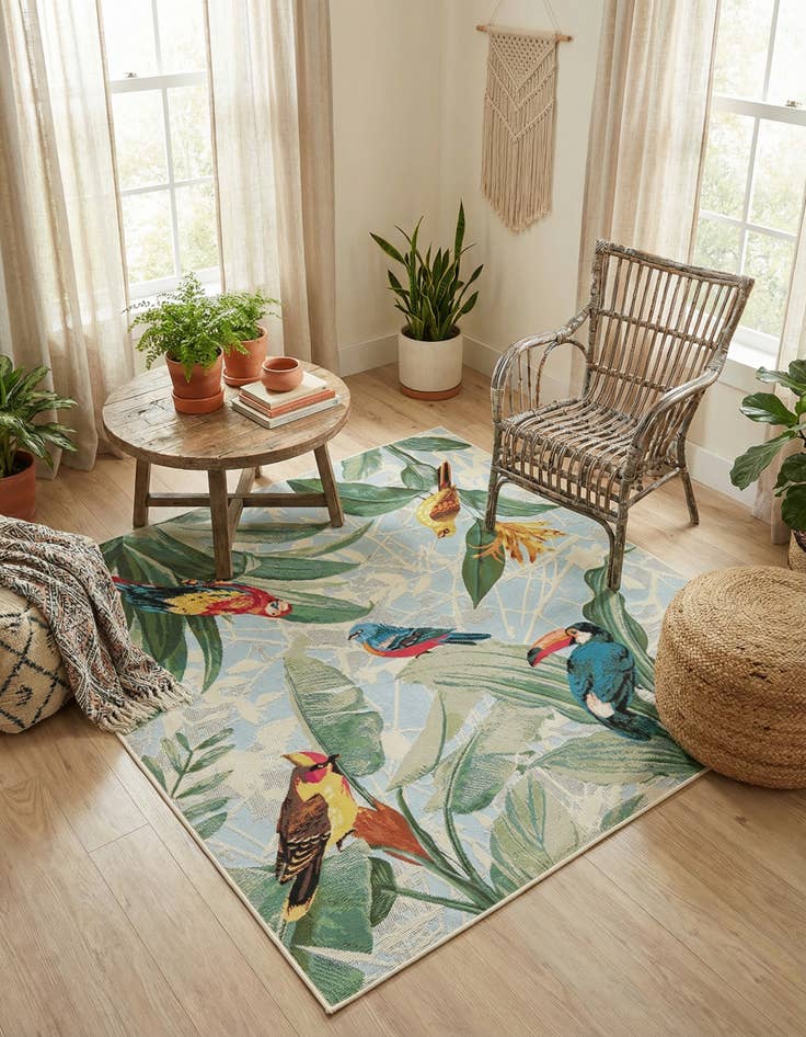 Detail image of 5' 3 x 5' 3 Washable Botanical Indoor / Outdoor Square Rug
