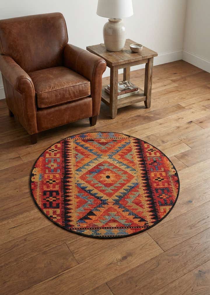 3' x 3' Easy-Clean Tribal Indoor / Outdoor Round Rug