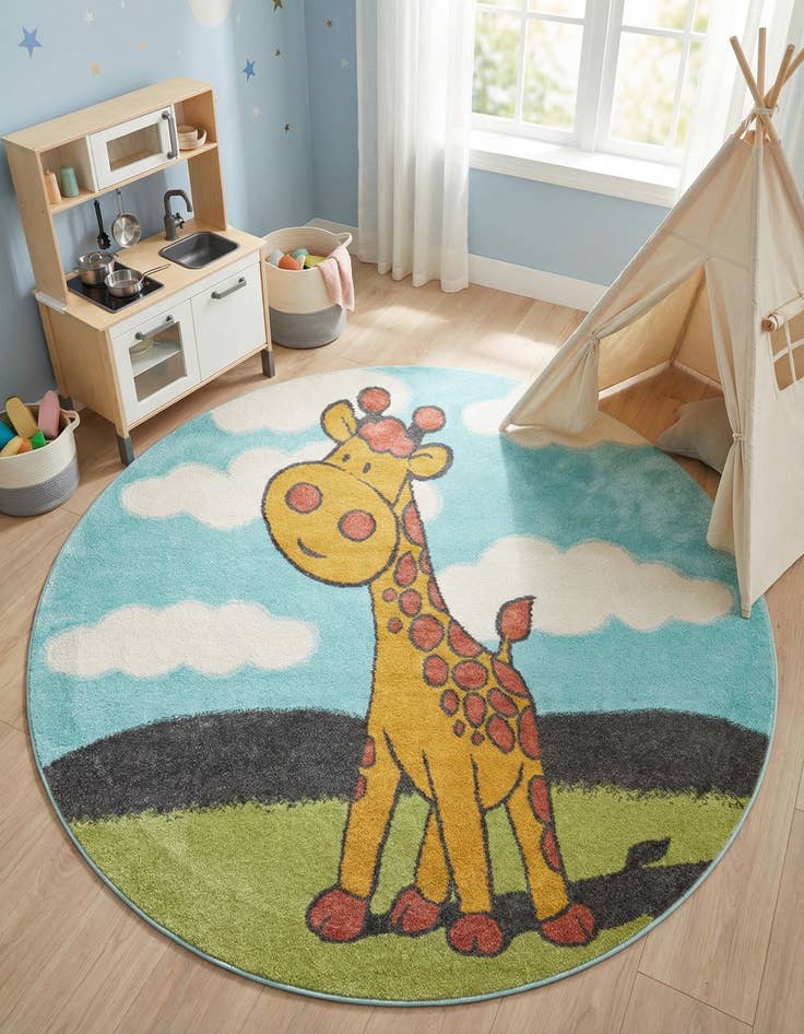 Detail image of 6' 1 x 6' 1 Giraffe Whimsy Kids Round Rug
