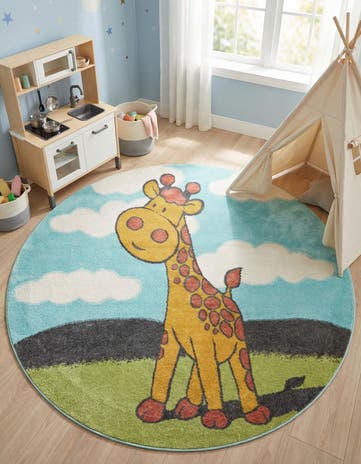 6' 1 x 6' 1 Giraffe Whimsy Kids Round Rug