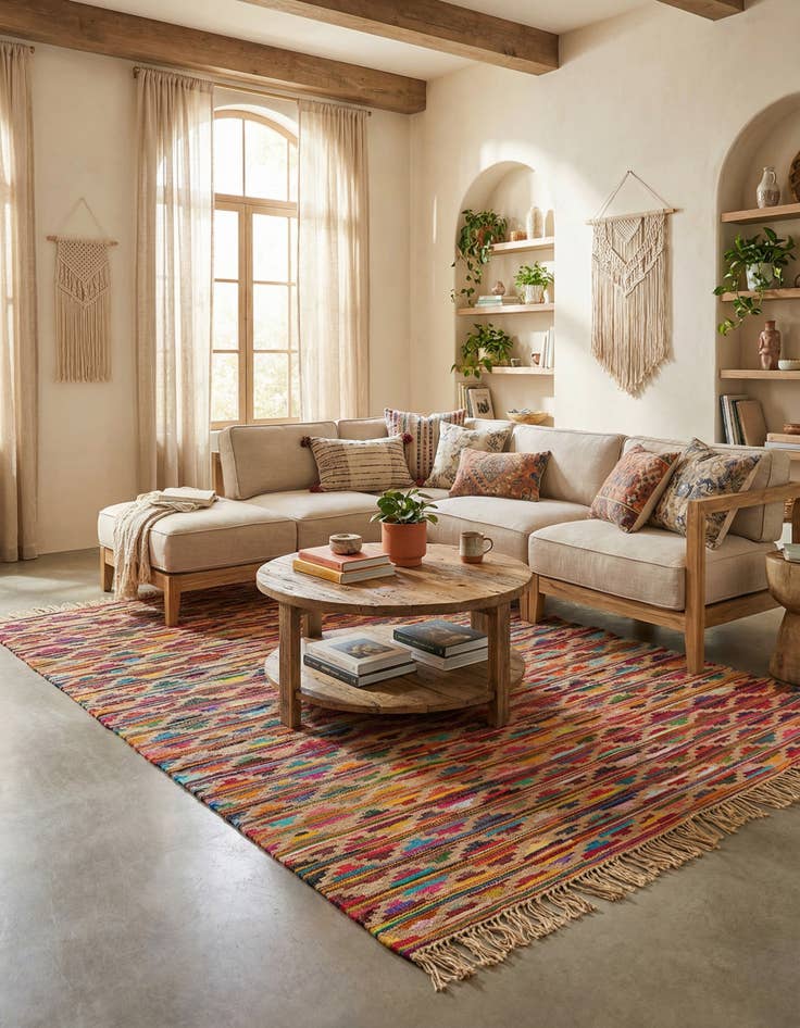 Detail image of 9' x 12' Hand Woven Chindi Trellis Rug