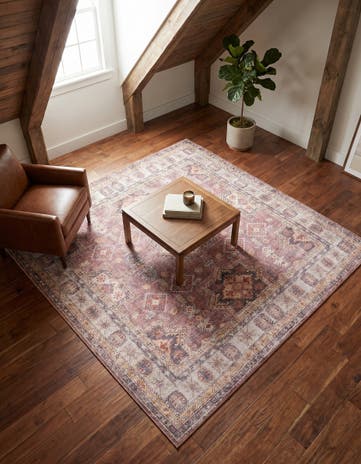 Antique Rose Pink Washable Timeless Square Rug