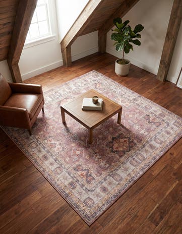 Antique Rose Pink Washable Timeless Square Rug