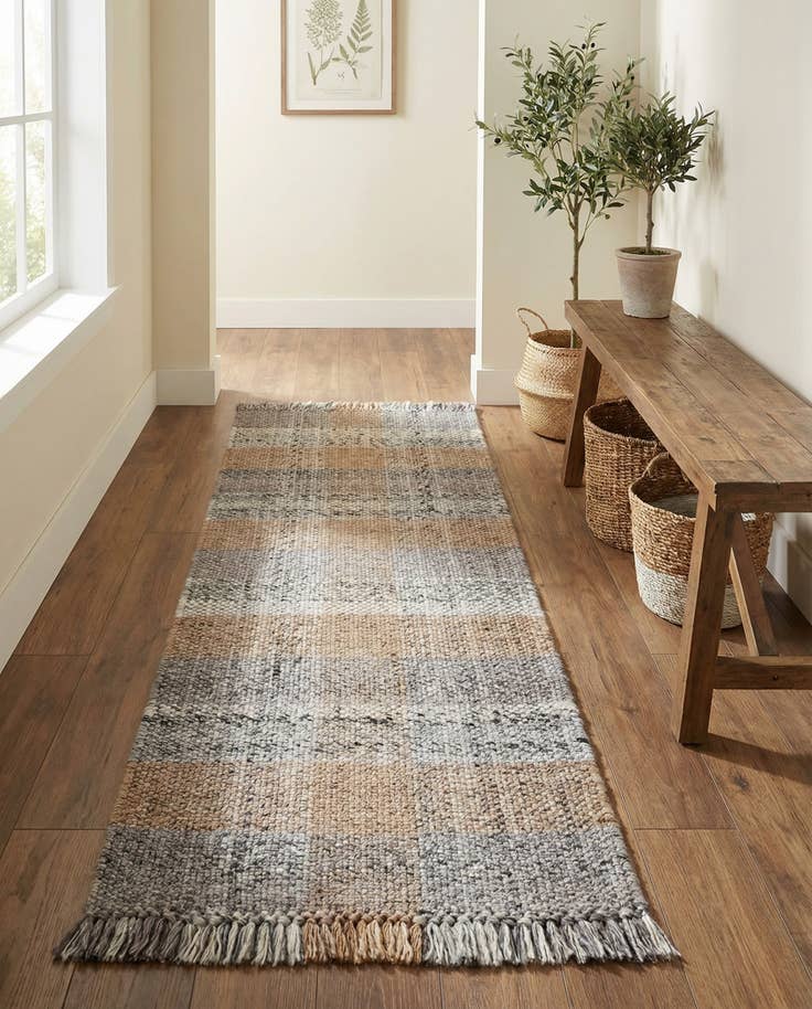 Detail image of 2' x 6' 1 Easy-Clean Eco Plaid Washable Indoor / Outdoor Runner Rug