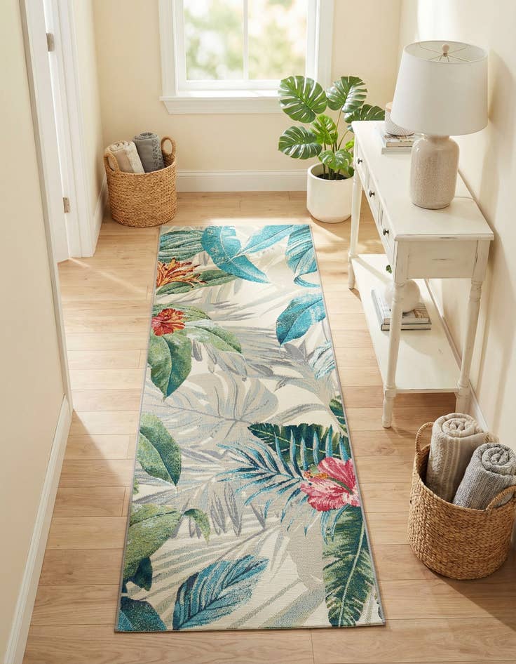 Detail image of 2' x 6' Easy-Clean Botanical Indoor / Outdoor Runner Rug