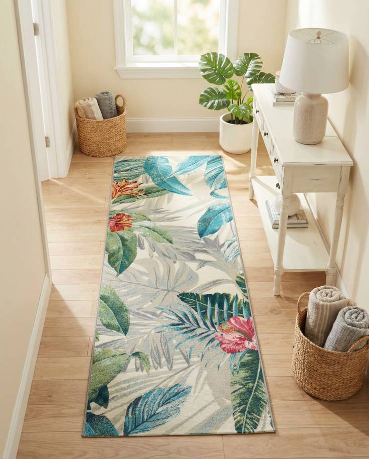 Detail image of 2' x 6' Easy-Clean Botanical Indoor / Outdoor Runner Rug