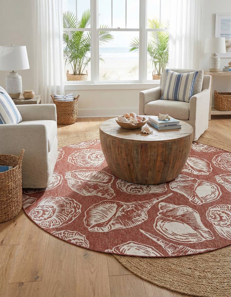 Detail image of  10' x 10'  Washable Coastal Indoor / Outdoor Round Rug