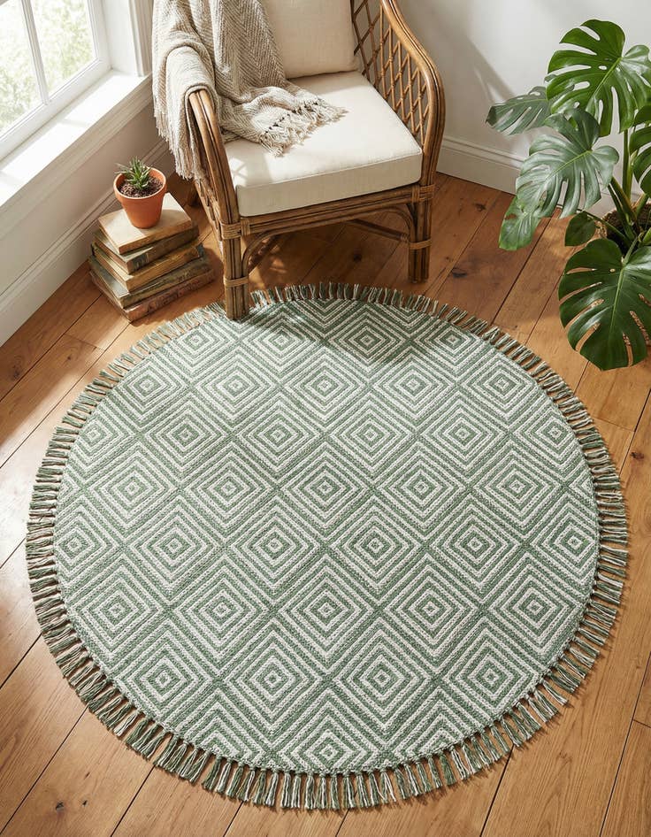 Detail image of 3' 1 x 3' 1 Geo Trellis Flatweave Round Rug
