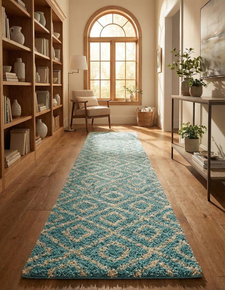 Detail image of 2' 7 x 12' Trellis Shag Runner Rug