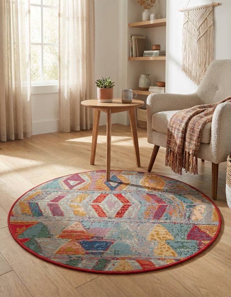 Detail image of 3' x 3' Easy-Clean Modern Indoor / Outdoor Round Rug