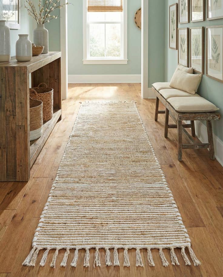 Detailansicht von 80cm x 305cm Handgewebt Chindi Jute Läufer Teppich